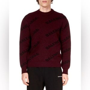 Balenciaga All Over Logo Sweater in Burgundy